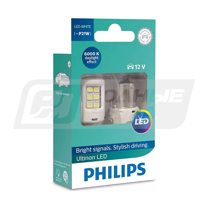 PHILIPS Ultinon LED P21W 12/24V 1.95W BA15s, набор 2шт 11498ULWX2